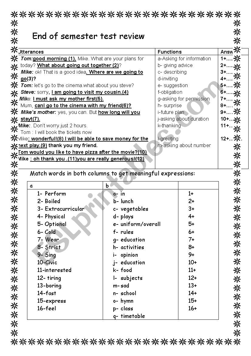 8th form first semester review