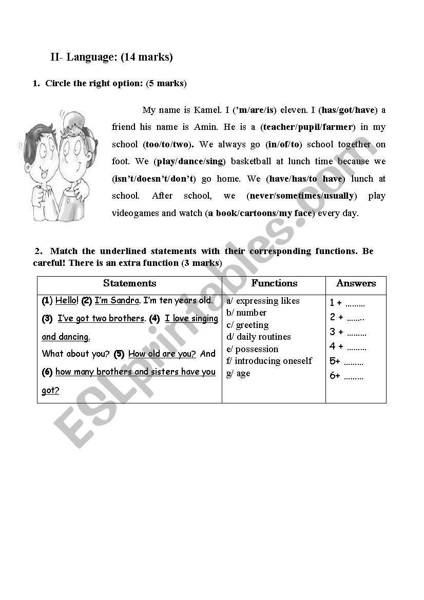 LANGUAGE worksheet