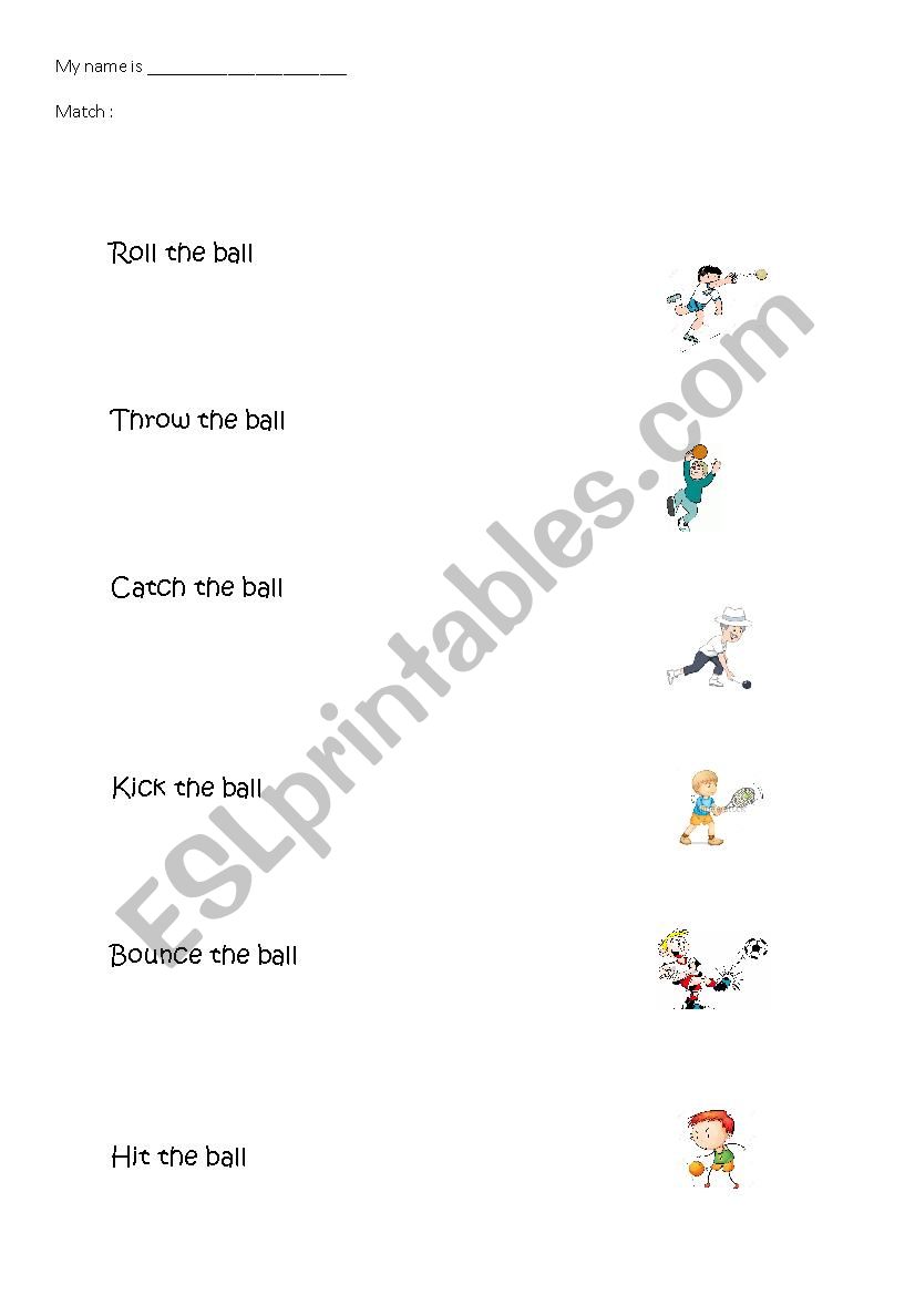 playing ball actions worksheet