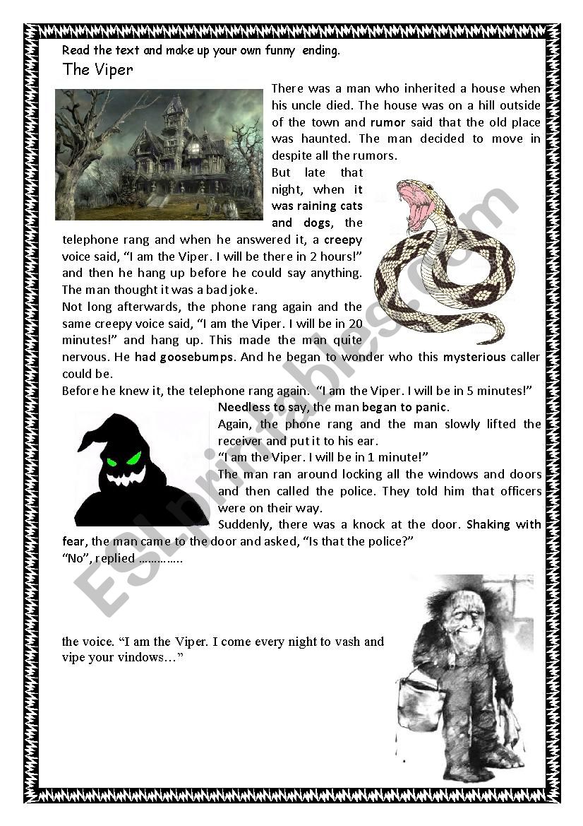 Halloween Scary Funny Story The Viper Esl Worksheet By Veroni4ca