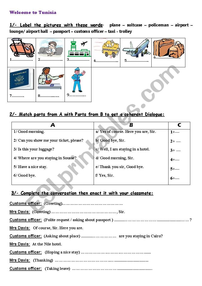 Welcome to Tunisia worksheet