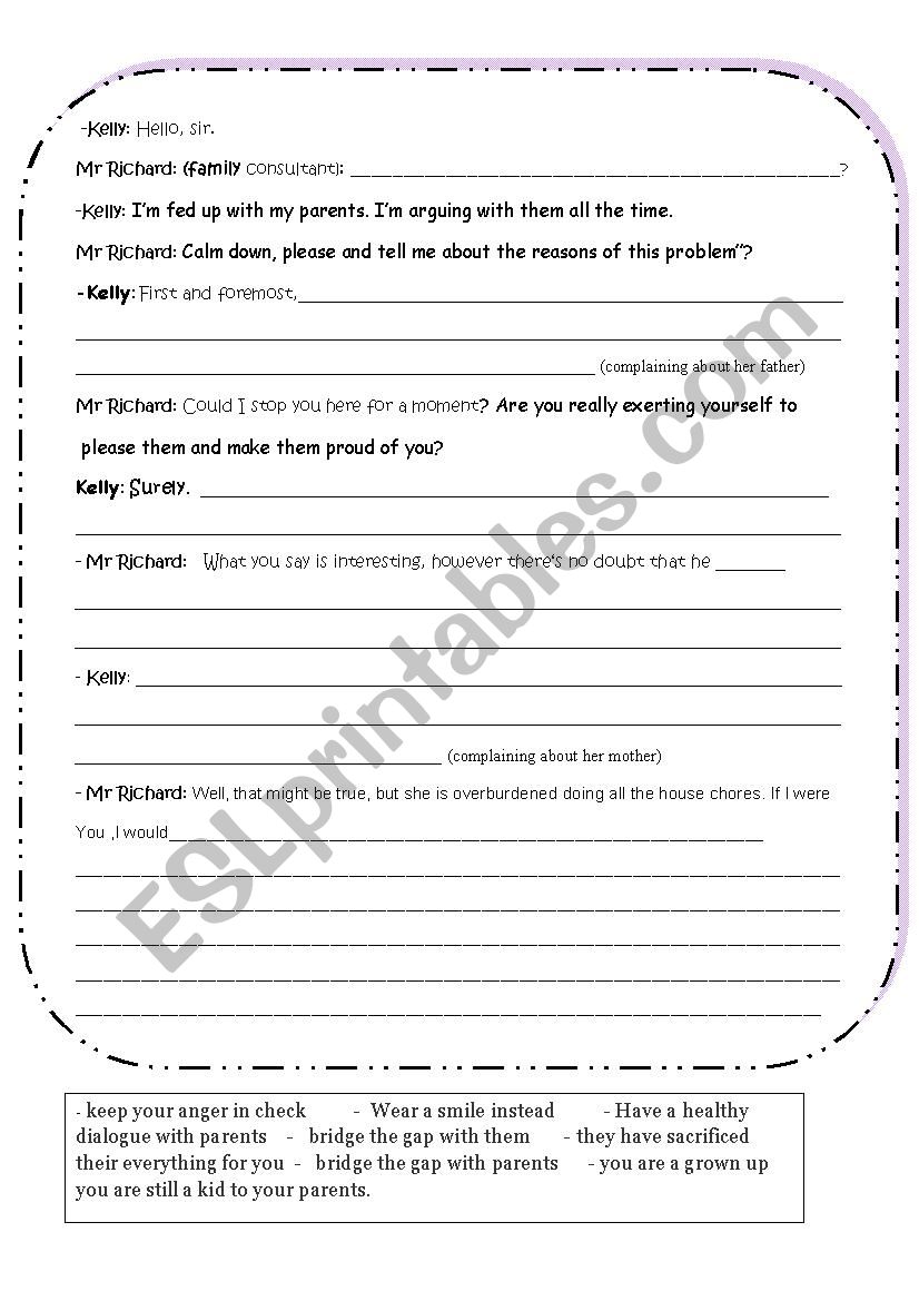family  relationships worksheet