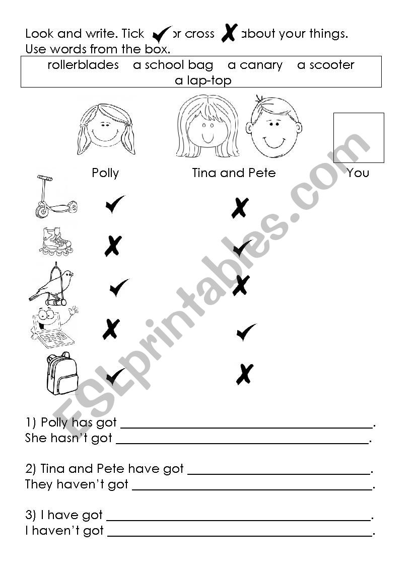 personal things worksheet