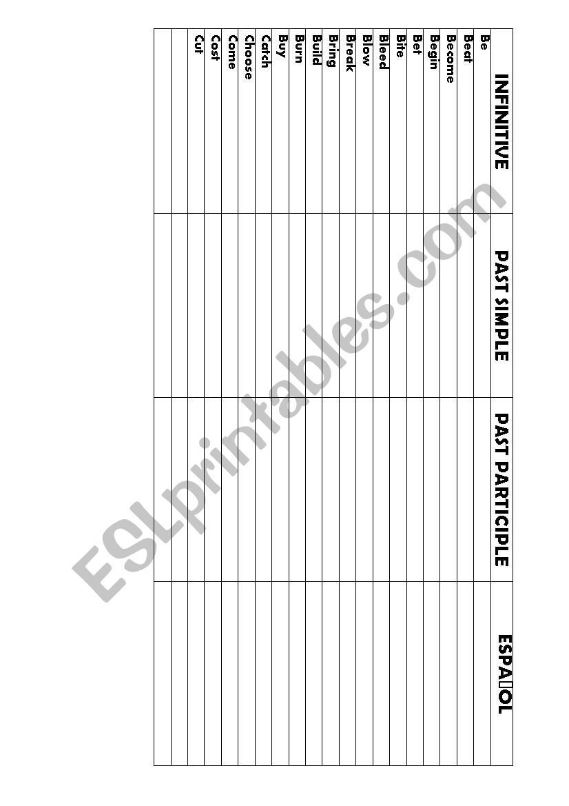 Past Simple Irregular Verbs worksheet