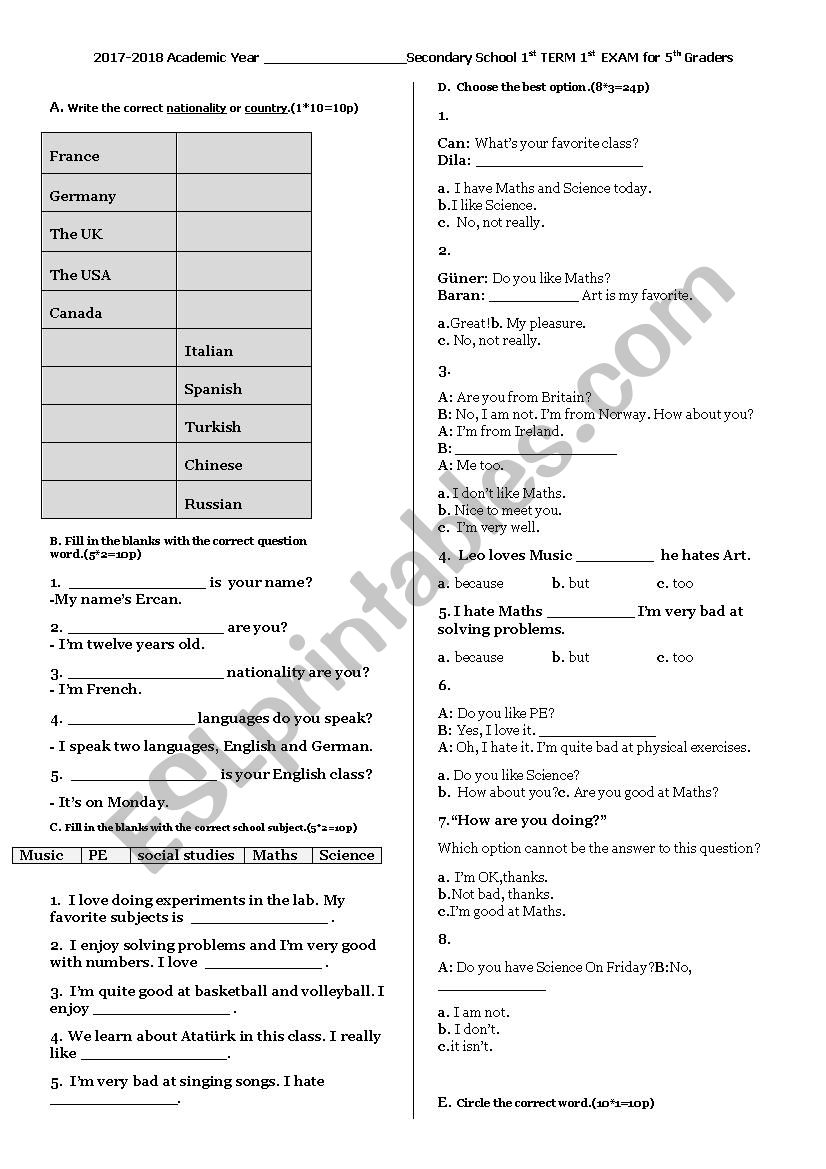5.1.1 Quiz worksheet
