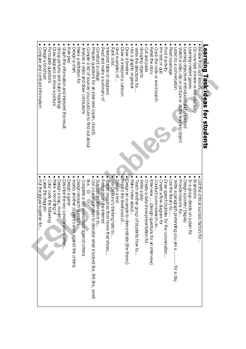 learning tasks for students worksheet