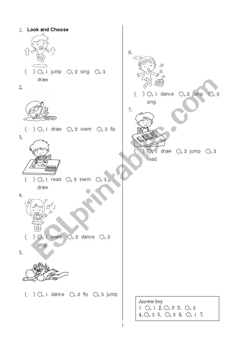 actions- look and choose worksheet