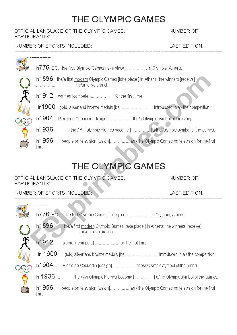 Olympic Games history worksheet