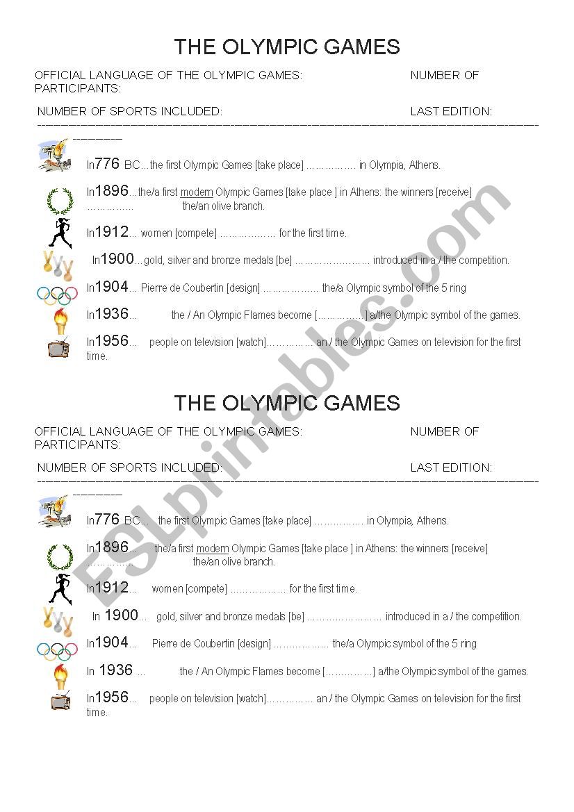 Olympic Games history worksheet