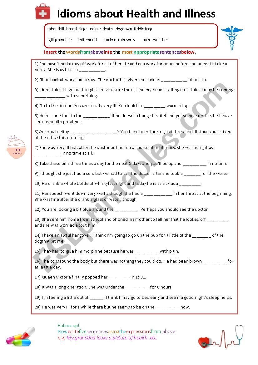 Idioms of Health and Illness worksheet