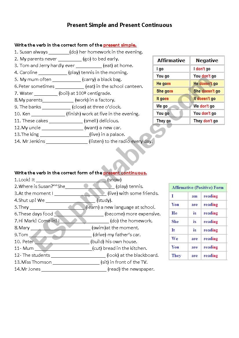 Present Simple & Present Continuous (practise)