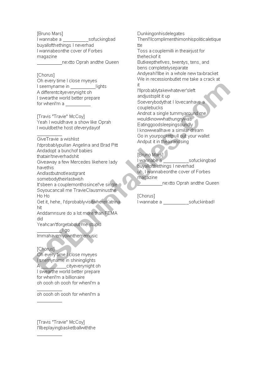 Billionaire worksheet