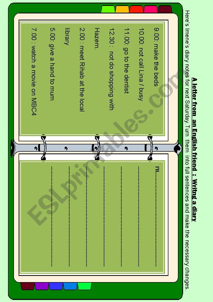 writing a diary worksheet