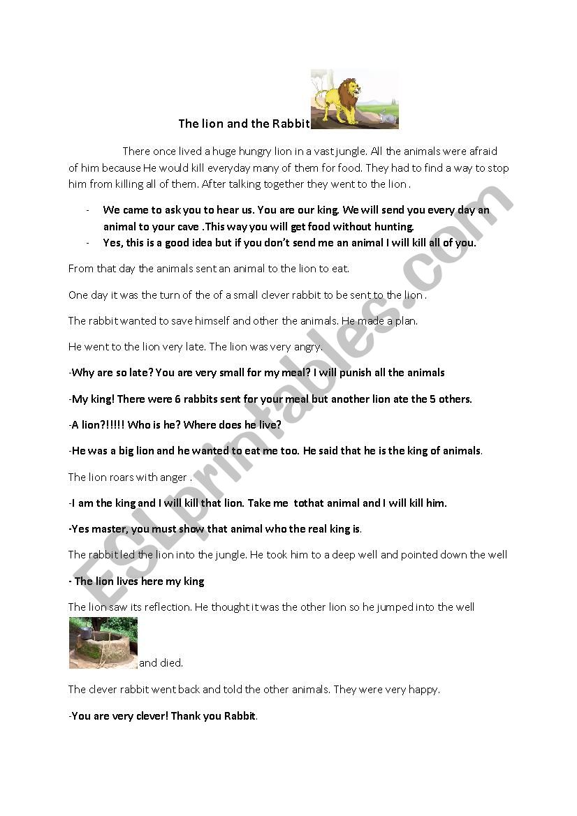 The lion and the Rabbit   worksheet