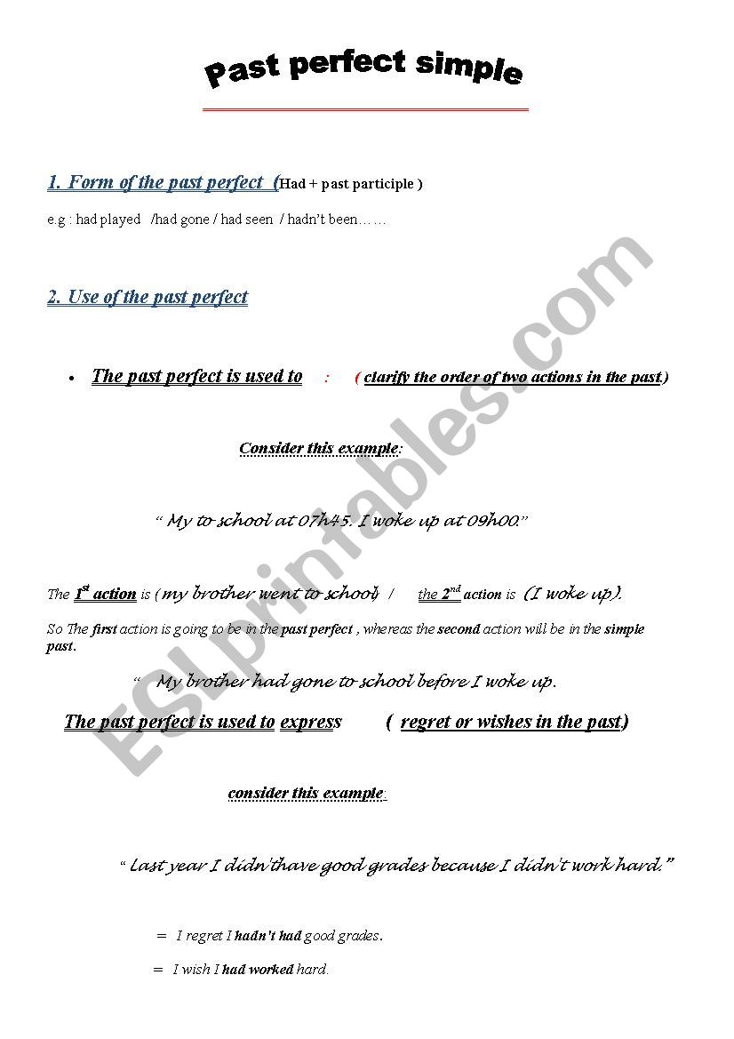 Past perfect worksheet