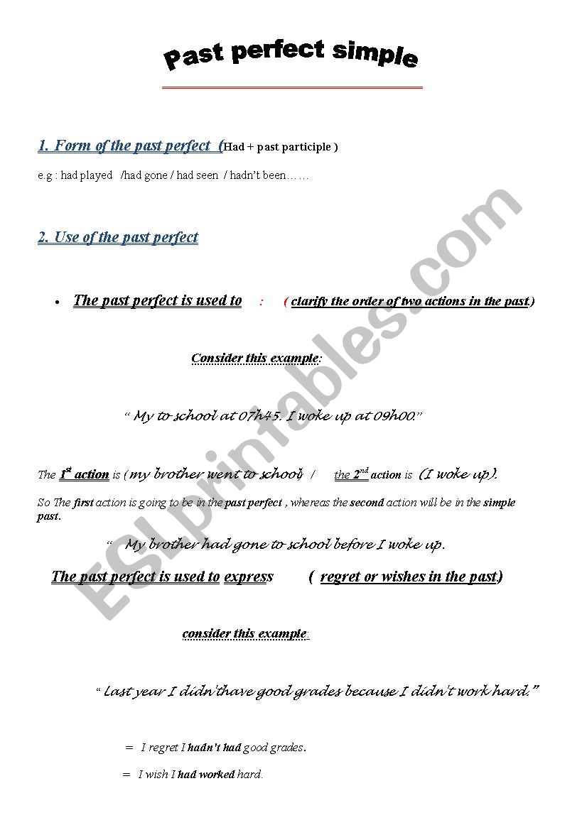 Past perfect worksheet