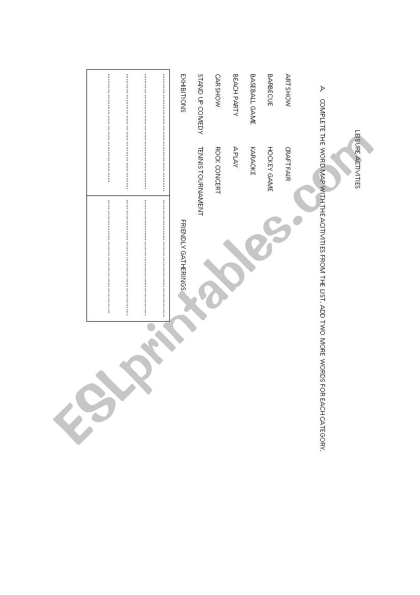 leisure activities worksheet