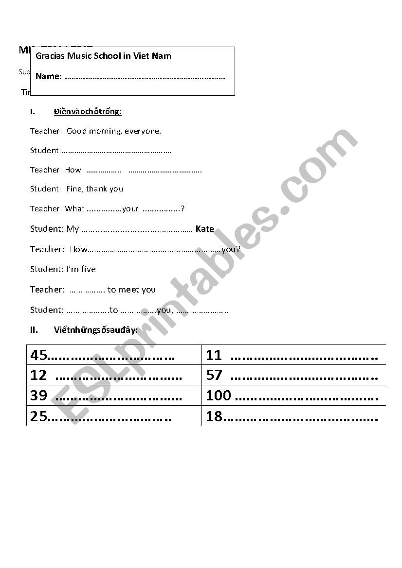 MiD TERM TEST  worksheet