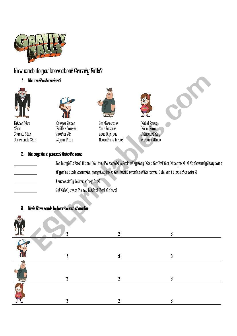 Gravity Falls 1-3 Headhunters worksheet