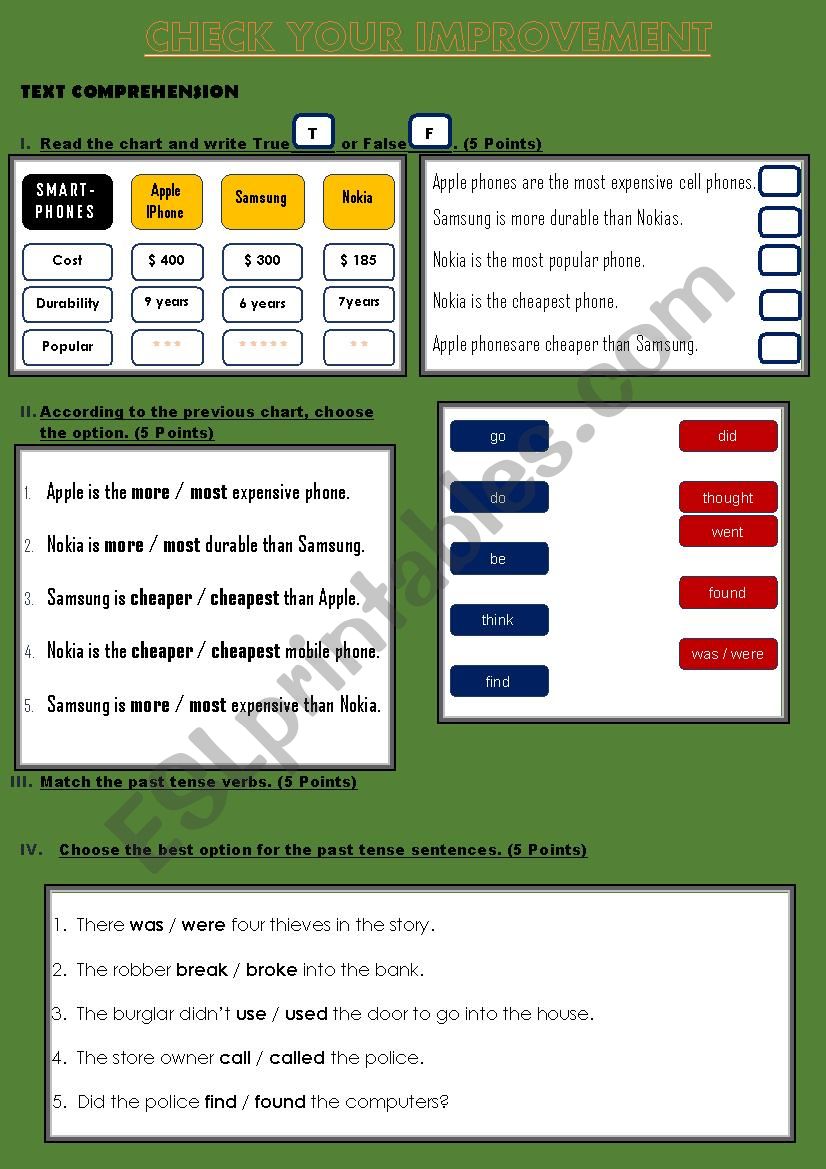 Text Comprehension Test - Comparatives, Superlatives and Past Tense