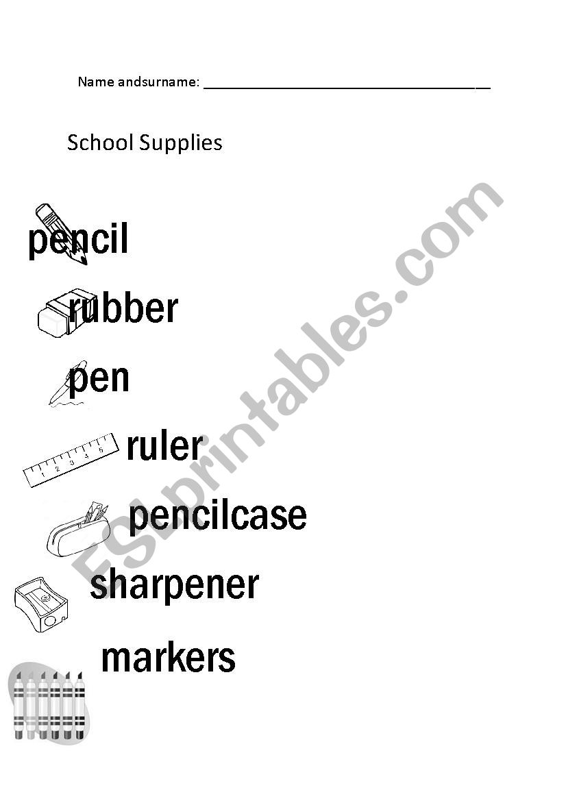 Classroom Objects Tracing worksheet
