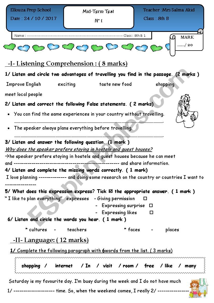 mid semester test N1 worksheet