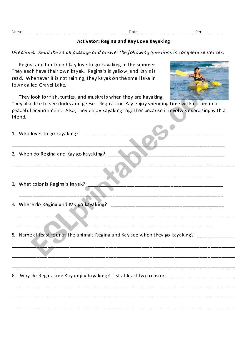 Reading Comprehension: Kayaking