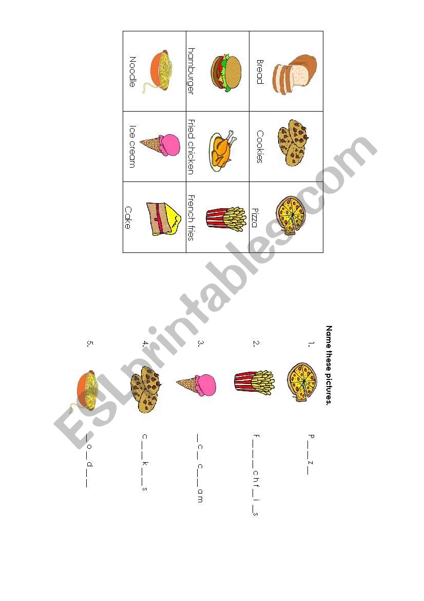 food worksheet