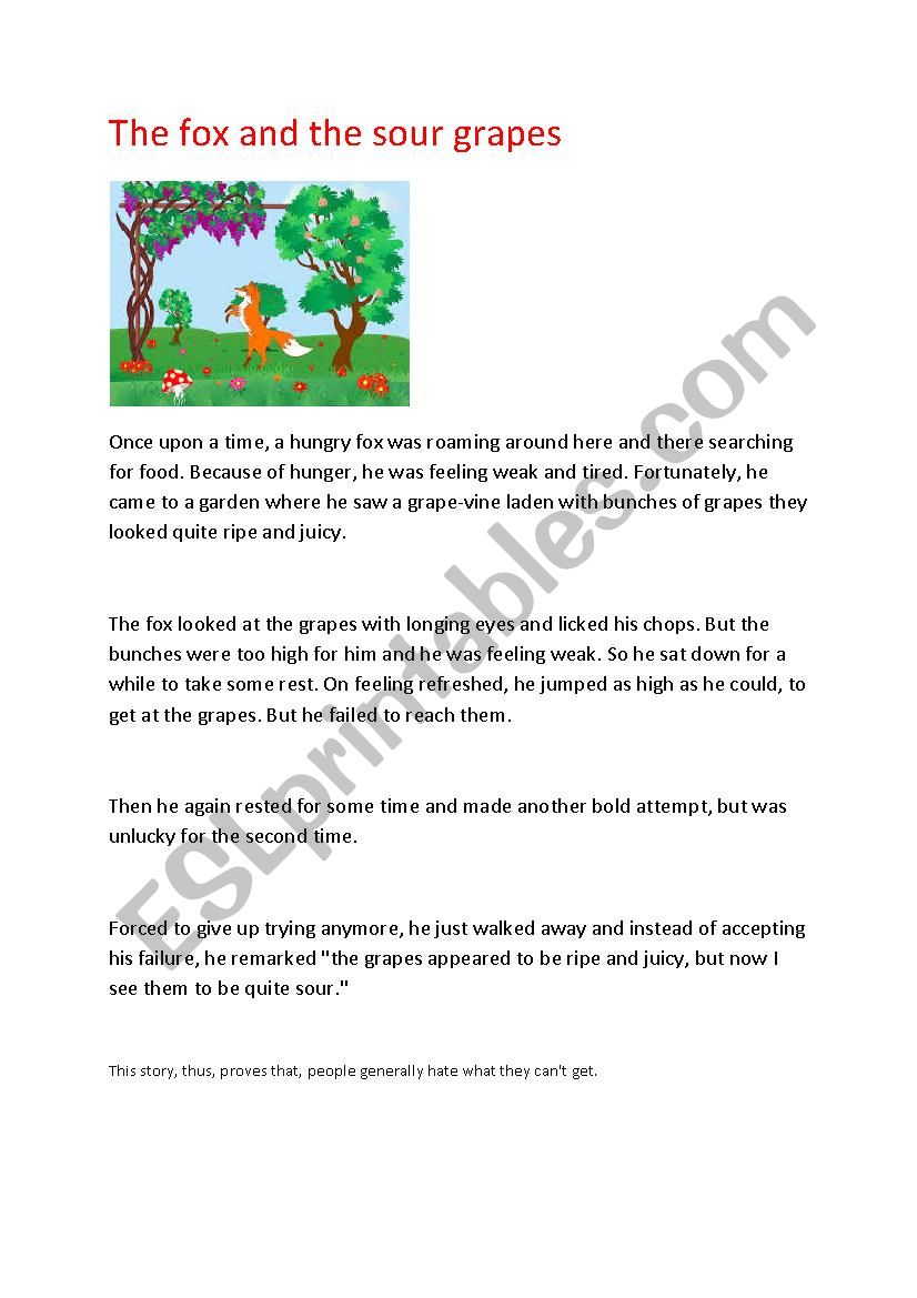 the fox and the sour grapes  worksheet