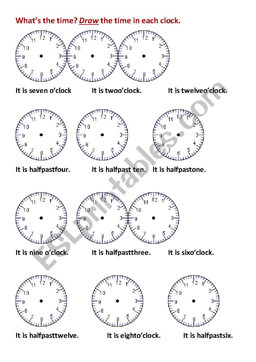 Draw the time. worksheet