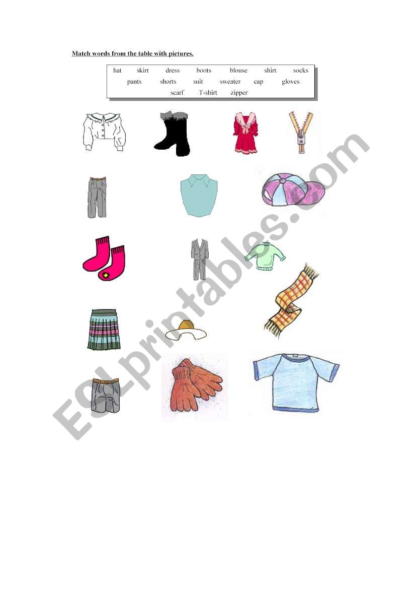 clothes worksheet