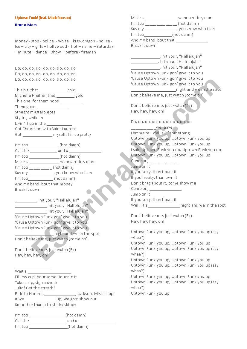 music class - bruno marz worksheet