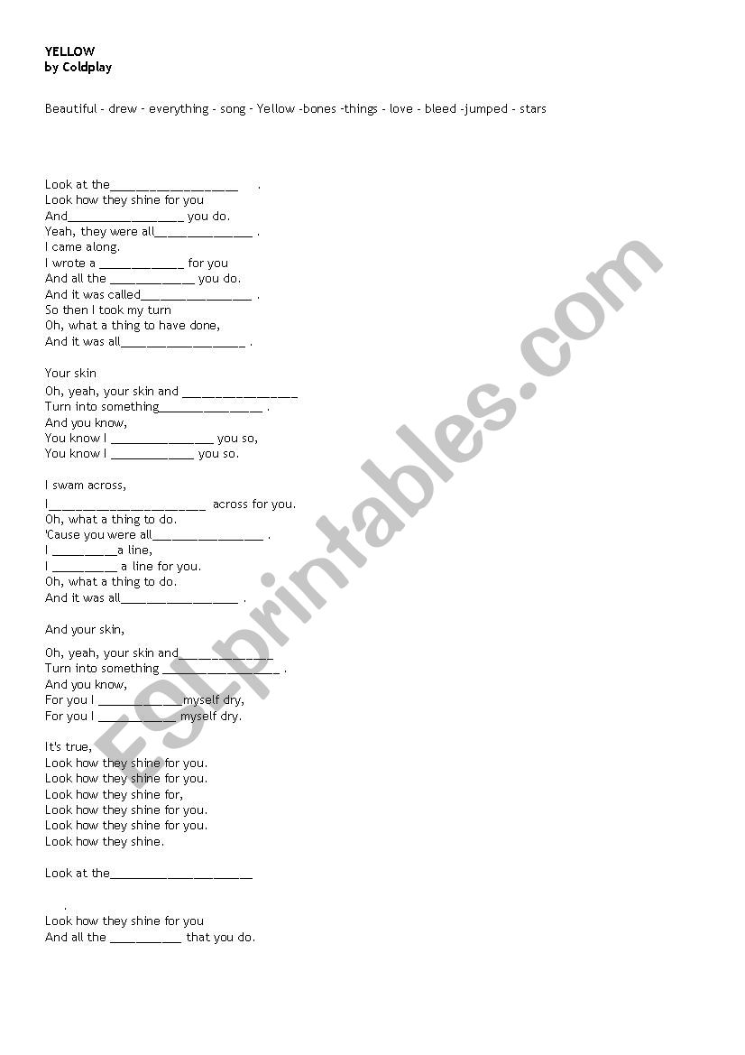 music class - coldplay worksheet