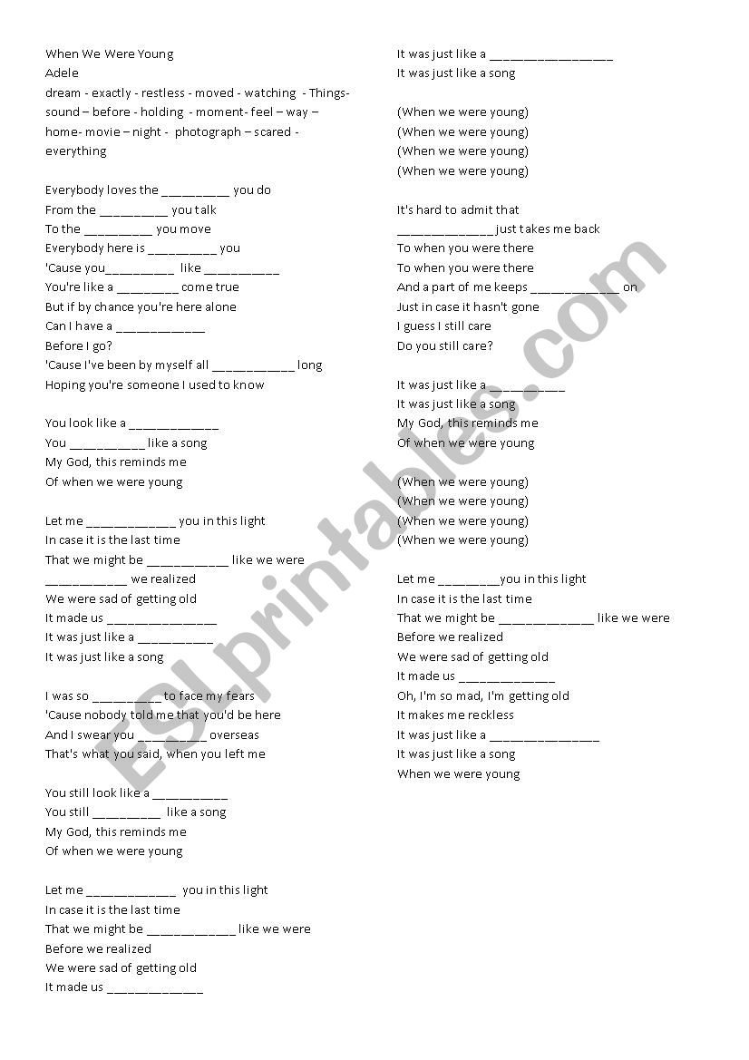 music class - adele worksheet