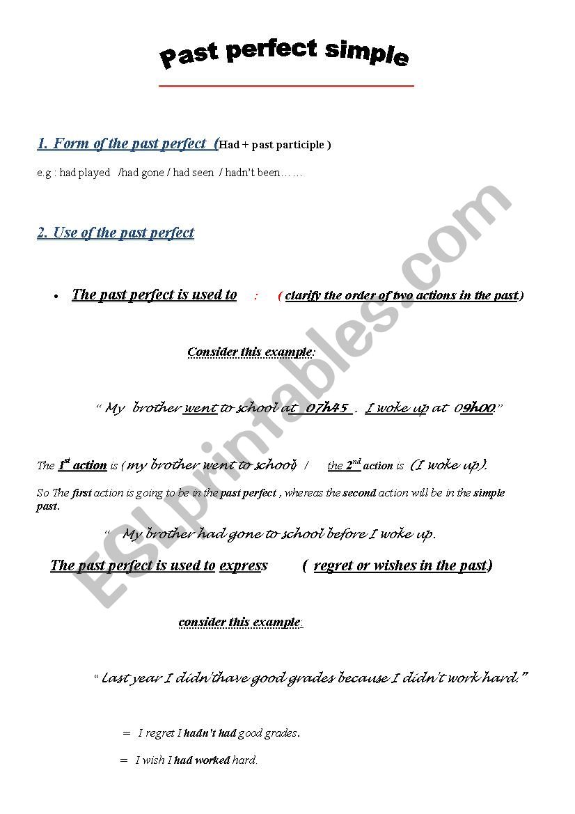 The Past Perfect Simple worksheet