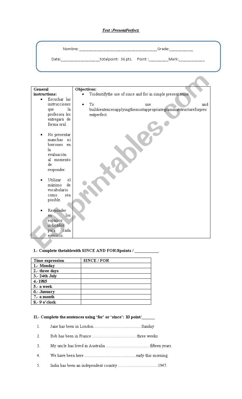 test present perfect worksheet