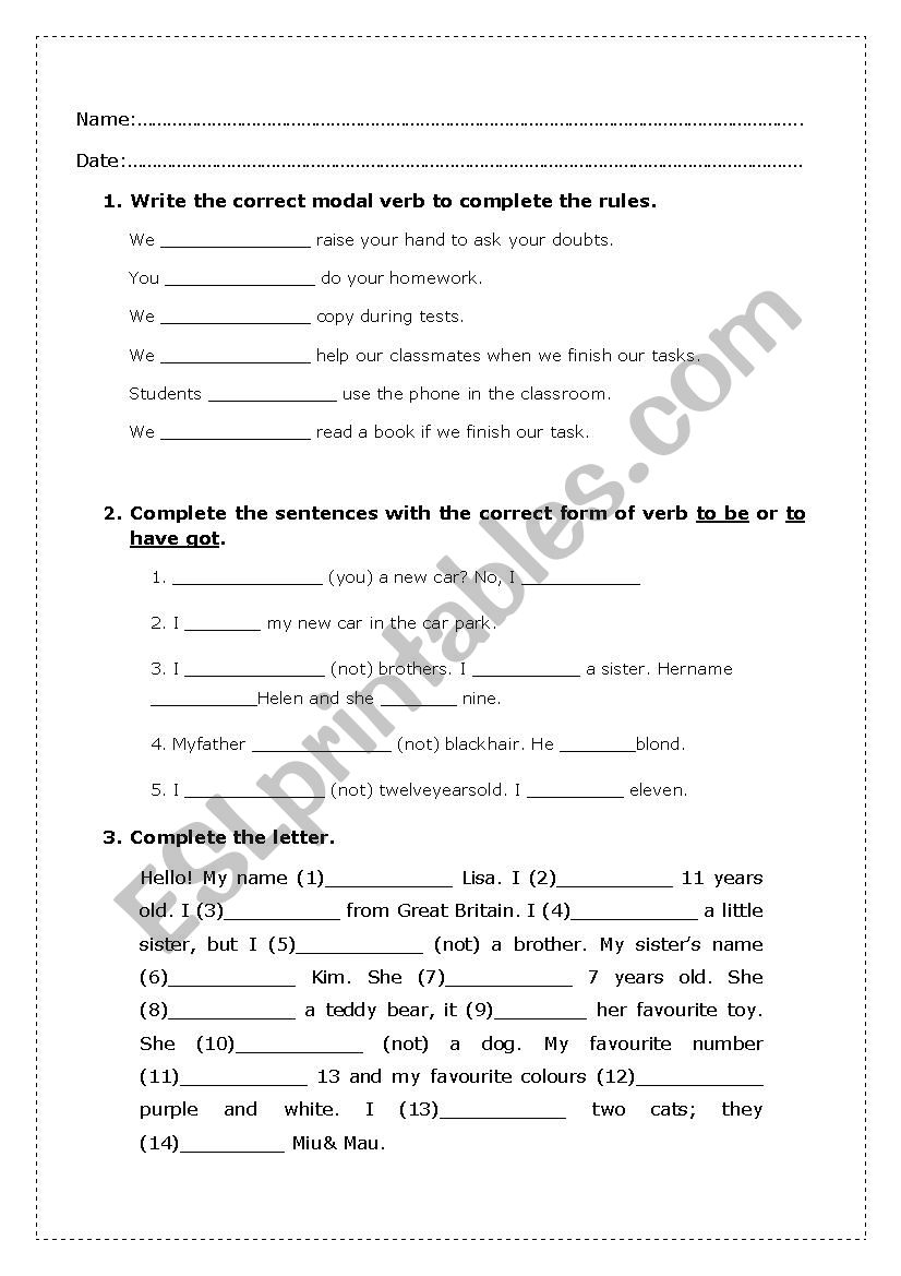 first unit test worksheet