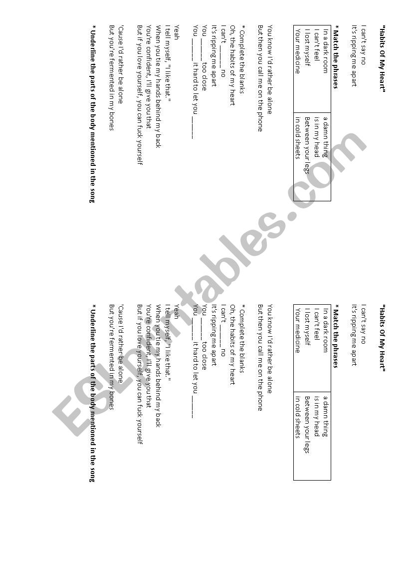 Habits of my Heart - Song worksheet