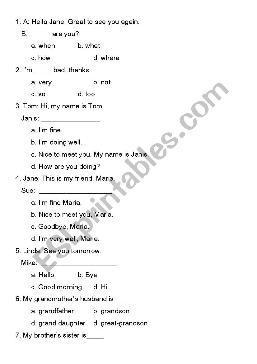 test worksheet