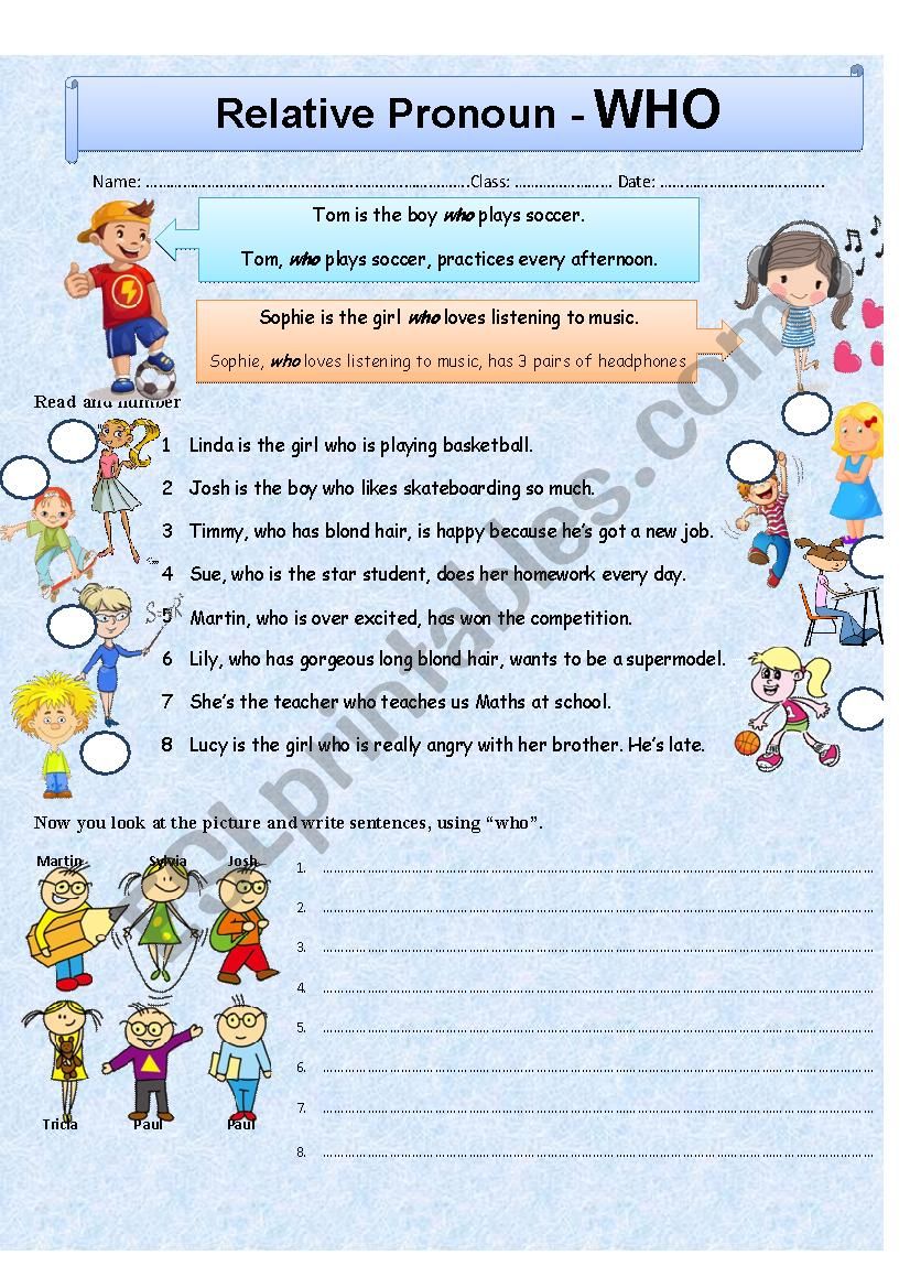 Relative Pronoun - WHO worksheet