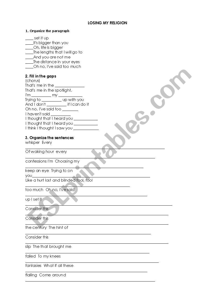 SONG ACTIVITY worksheet