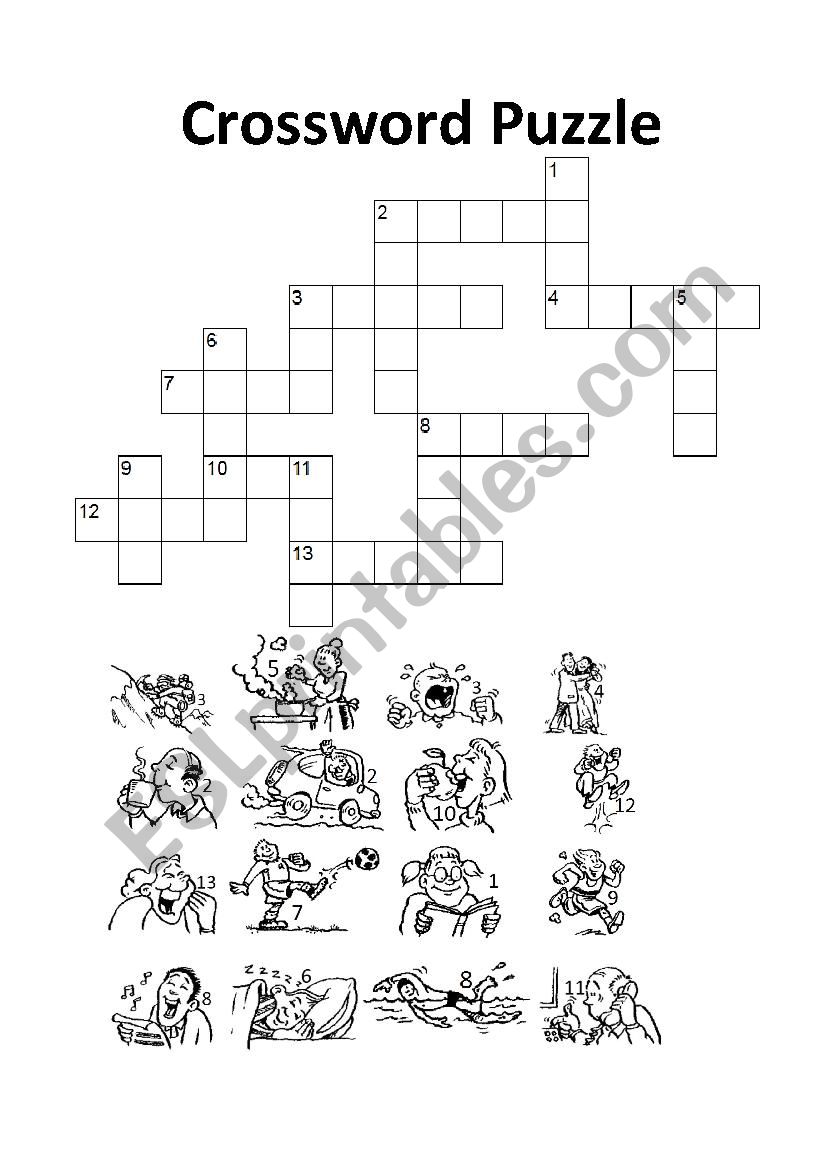 Action Verbs Crossword Puzzle ESL worksheet by paoldak