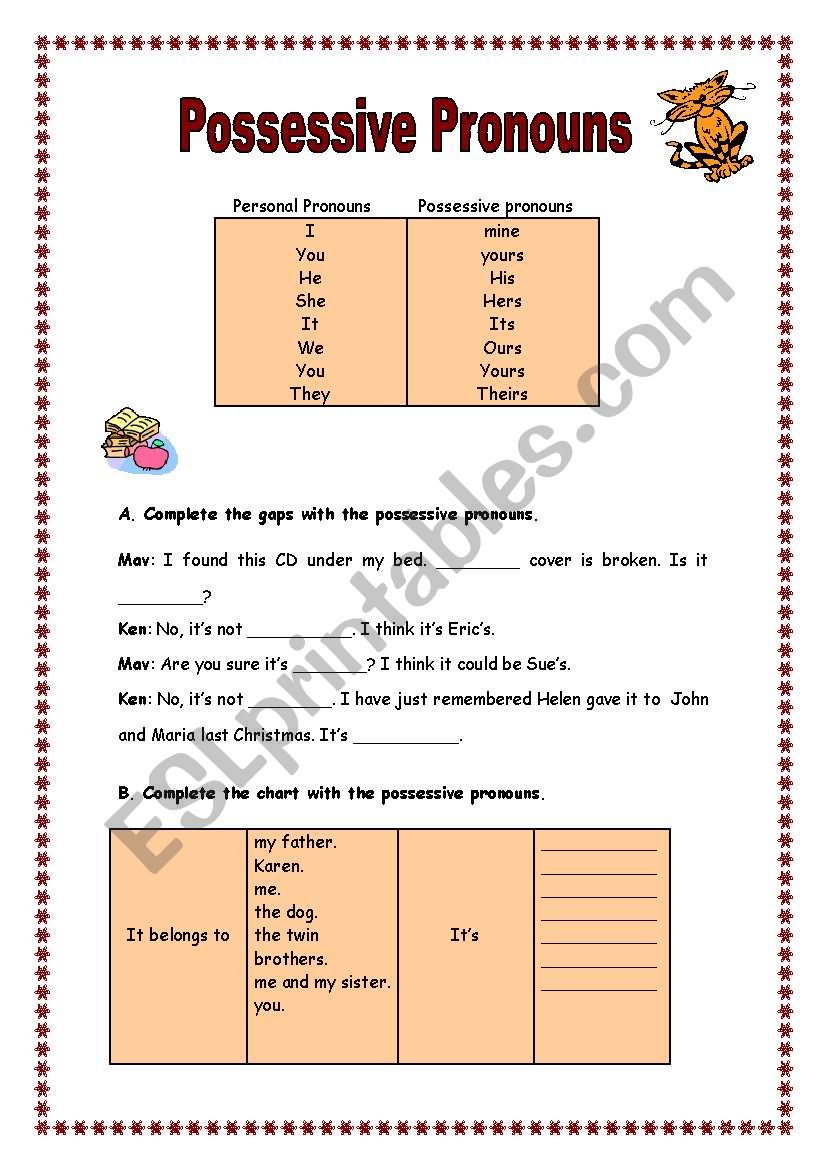 Possessive pronouns worksheet