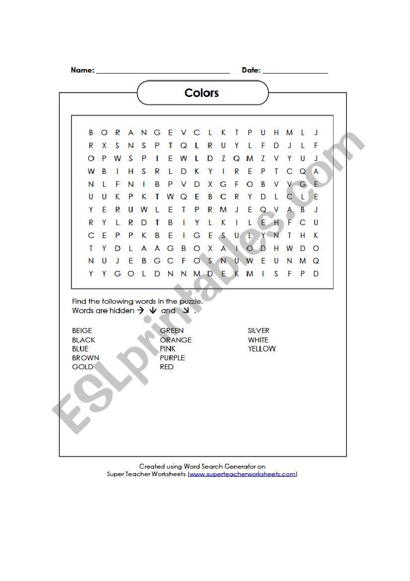 Colours worksheet