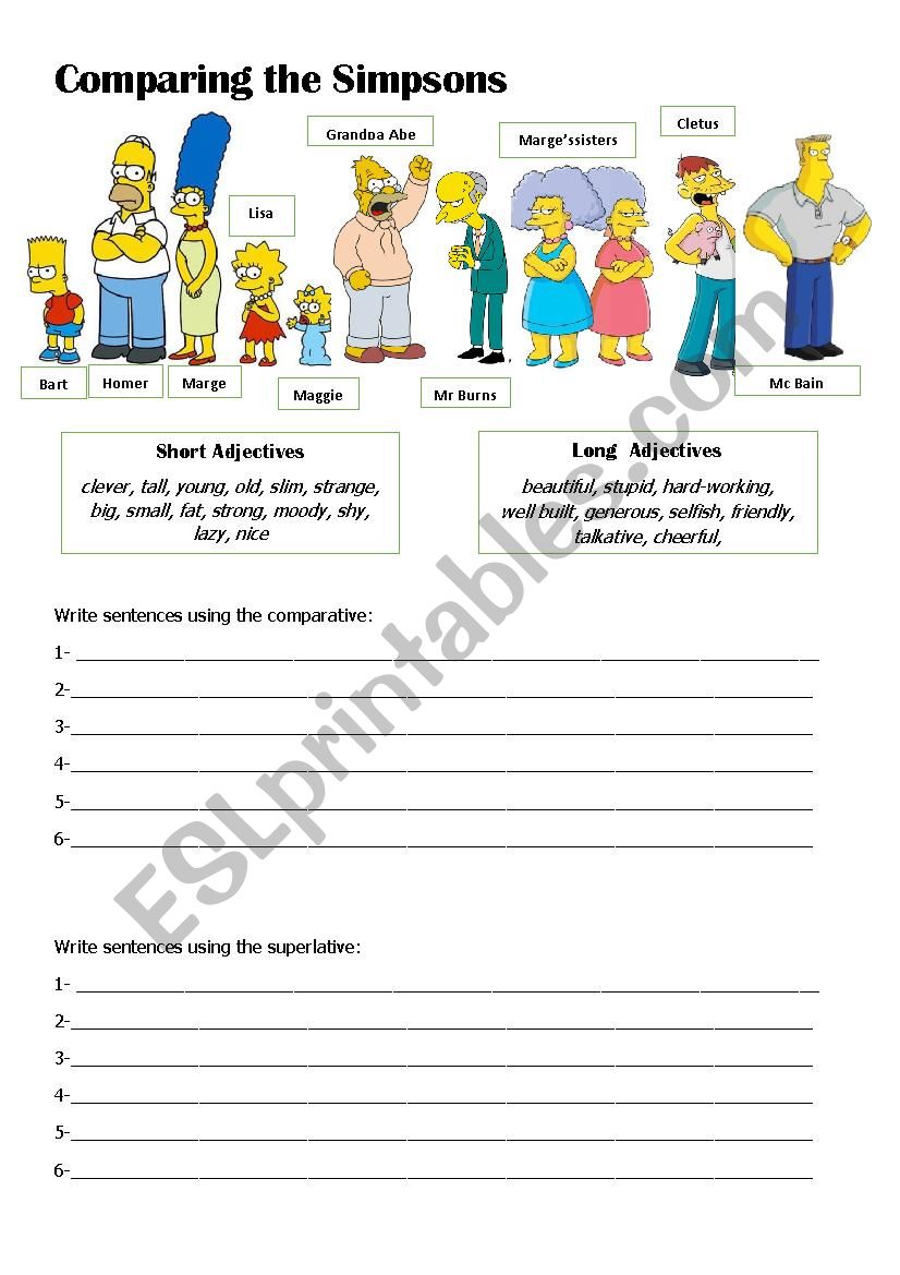 Comparatives and Superlatives worksheet