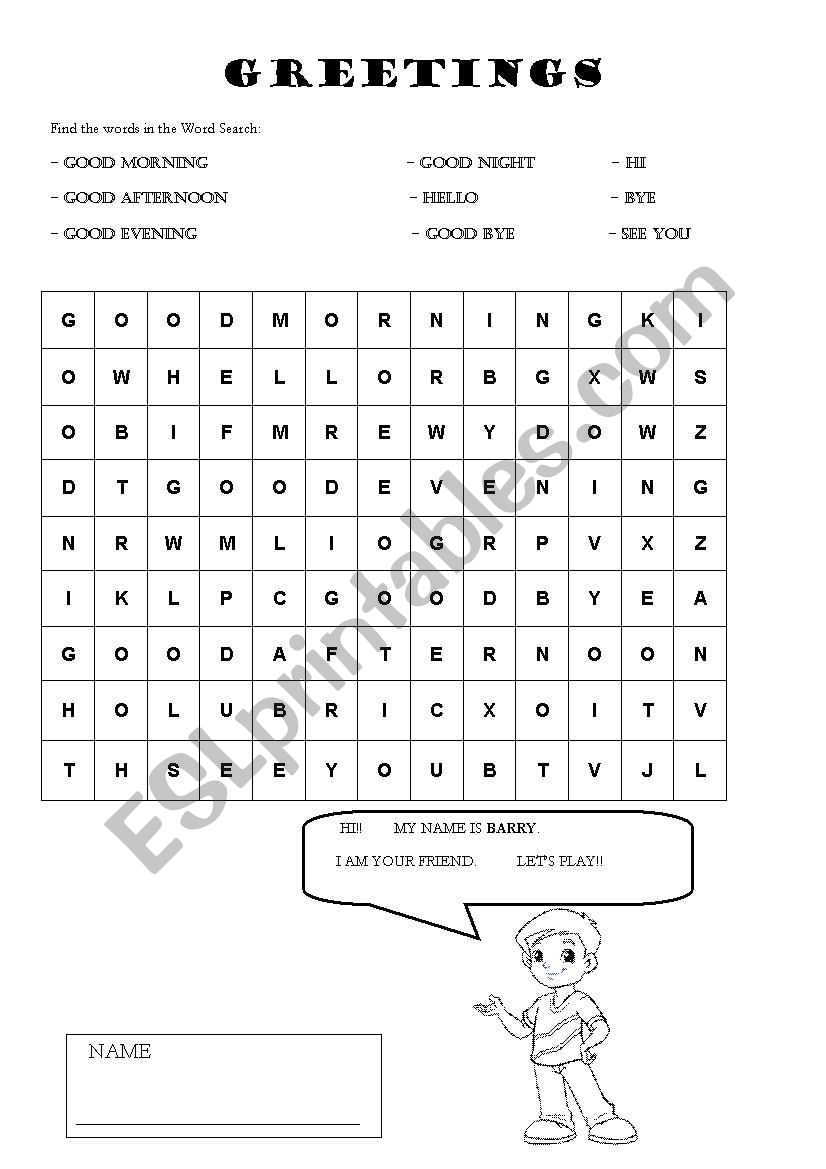 Greetings Word Search worksheet