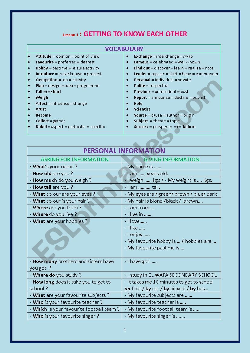 getting to know each other worksheet