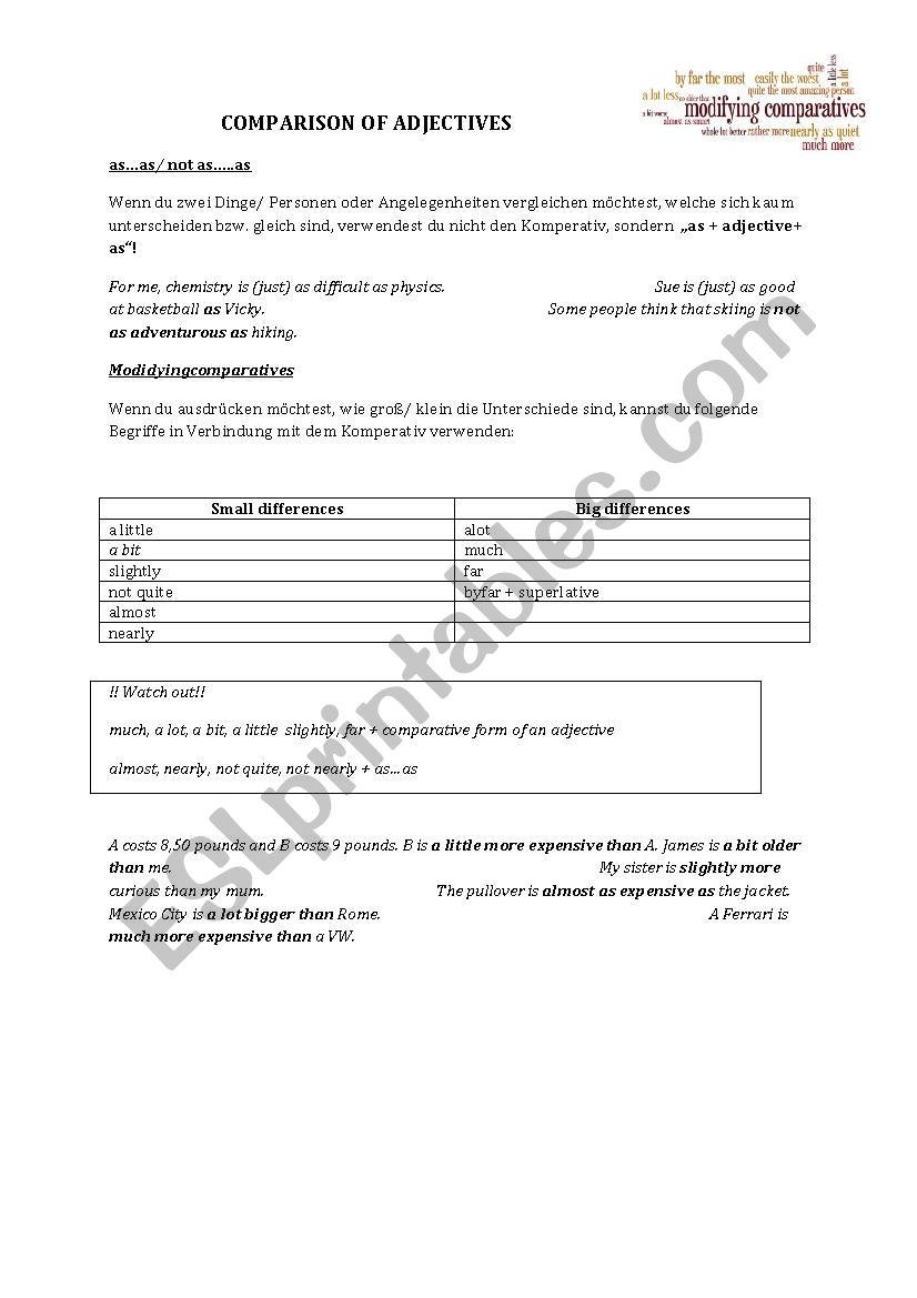 Comparison of adjectives. Mixed exercises_ intermediate-advanced