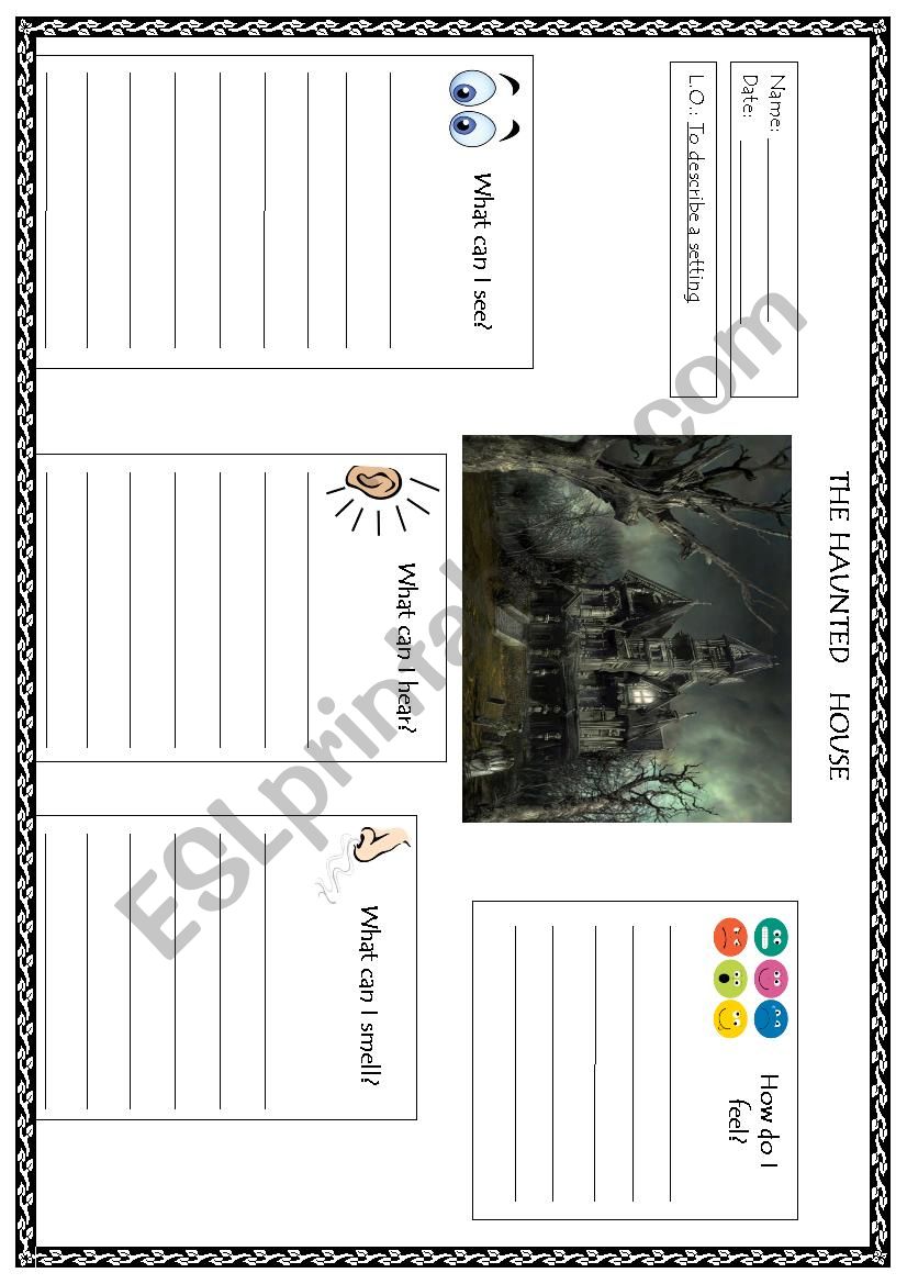 Desribing haunted house worksheet