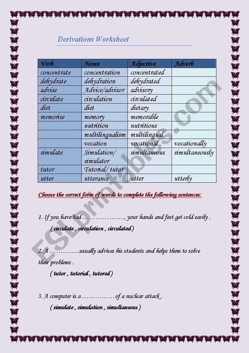 derivation worksheet worksheet